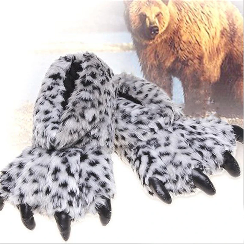 Winter Women/Man Warm Indoor Cotton Cute Plush Slides Cartoon Bear Claw Fluffy Slippers Home Cotton Slippers Couple Floor Shoes