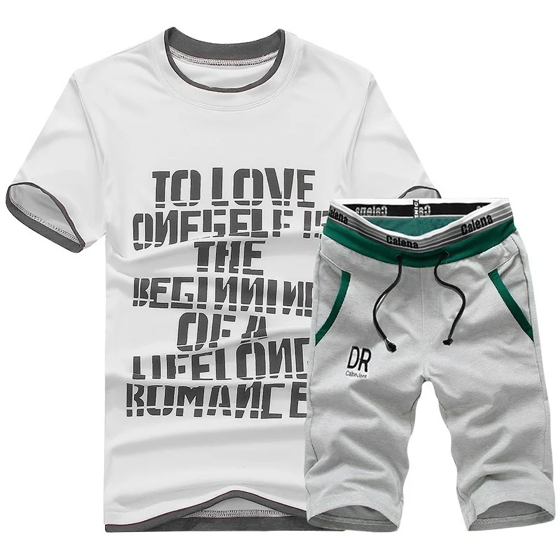 

Summer Mens Sets Short Sleeve Print Tracksuit Men Sportswear Casual 2 Pieces Set T-Shirt+Shorts Male Clothes Slim Sports Suits