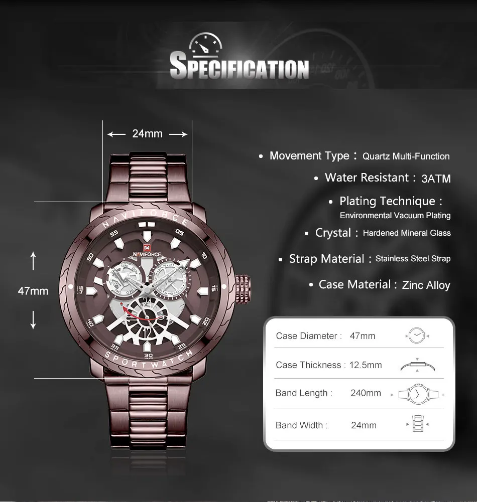 NAVIFORCE Мужские часы Роскошные брендовые модные повседневные кварцевые наручные часы мужские стальные спортивные водонепроницаемые часы Relogio Masculino