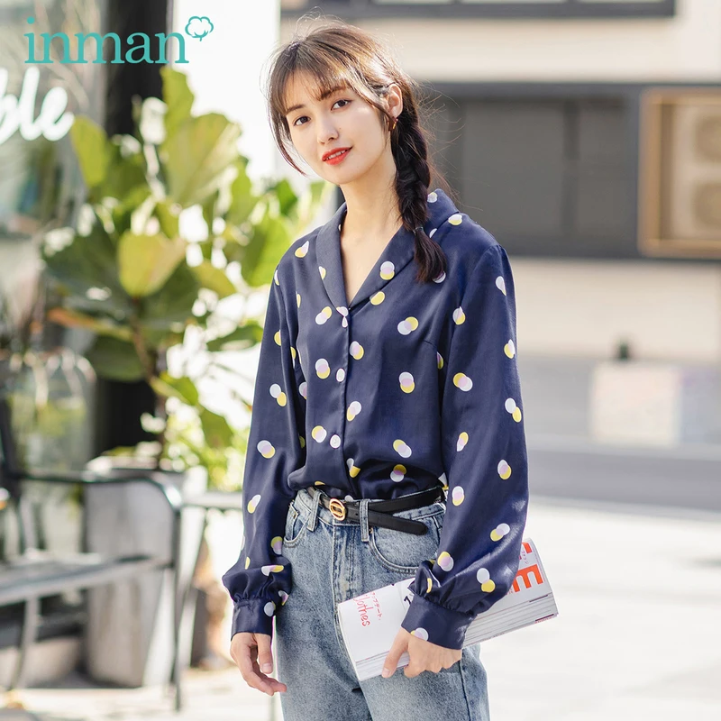 INMAN весна осень Ретро стиль Свободный Топ с отворотом пижама стильная блузка для