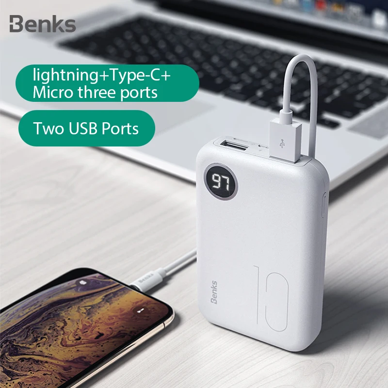 Внешний аккумулятор Benks 10000 мАч светодиодный дисплей быстрая зарядка USB Внешнее