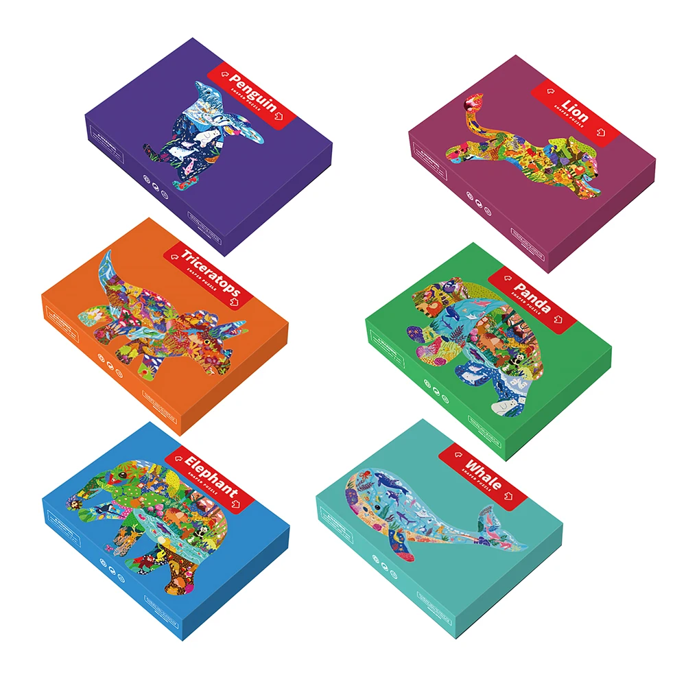 

Детские головоломки Монтессори с животными, мультяшный пазл, коробка, обучающая бумажная головоломка, динозавр, морская форма, набор игруше...