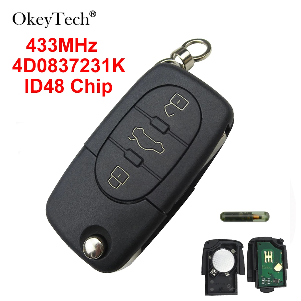 OkeyTech 3 кнопки 433 МГц 4D0837231K ID48 чипа для Audi A6 TT старые модели Складной флип ключ