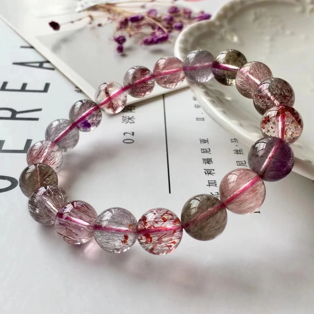

10mm Natural Colorful Super Seven 7 Purple Clear Round Beads Rutilated Quartz Bracelet Crystal For Women Men AAAAAA