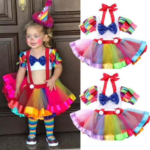

0-5Y New Summer Baby Girls Sweet Clothing Set Toddler Kids Circus Party Birthday Dress Crop Tops Outfits Girl Colorful Clothes