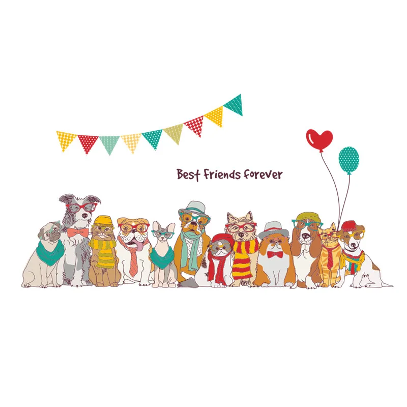 Мультяшные животные Собаки лучшие друзья настенные наклейки для детских комнат