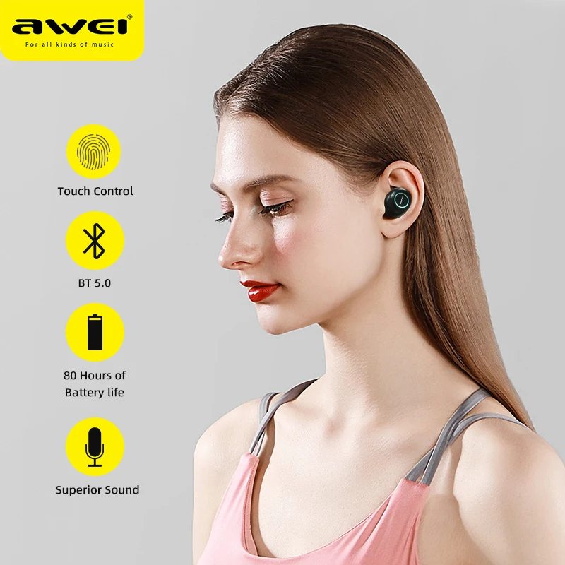 Awei T19 Handfree Bluetooth наушники гарнитура настоящие беспроводные TWS 5 0 для телефона