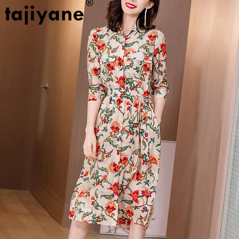 

100% Natural Real Silk Summer Dress Women Vintage Boho Floral Long Dresses Spring Elegant Ladies Party Dress Vestidos 2020 73003