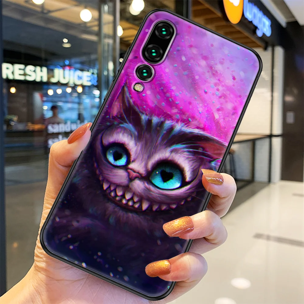 

Cheshire cat Phone case For Huawei Honor 6 7 8 9 10 10i 20 A C X Lite Pro Play black art waterproof tpu cover luxury back
