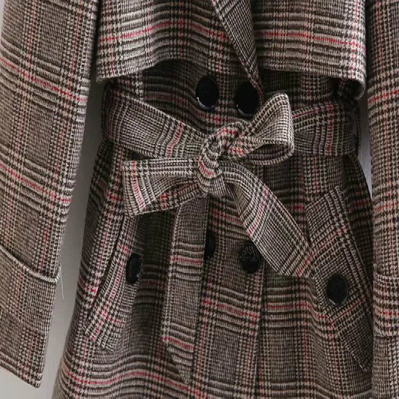 Женский плащ дождевик Хлопковый тренч Классический женский клетчатый с узором