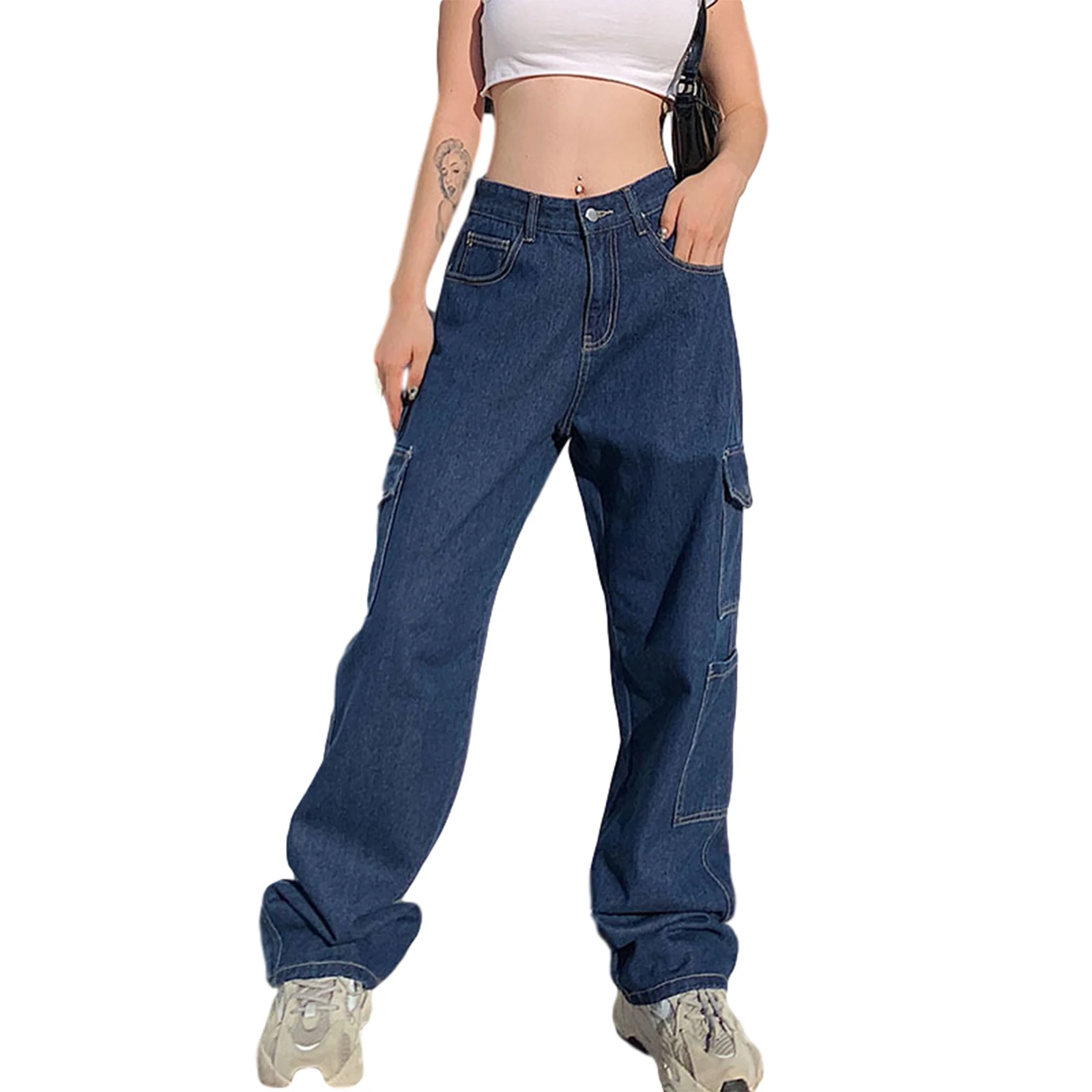 

Women Solid Color Trousers, Summer Adults Casual Style Mid-rise Straight-Leg Pants