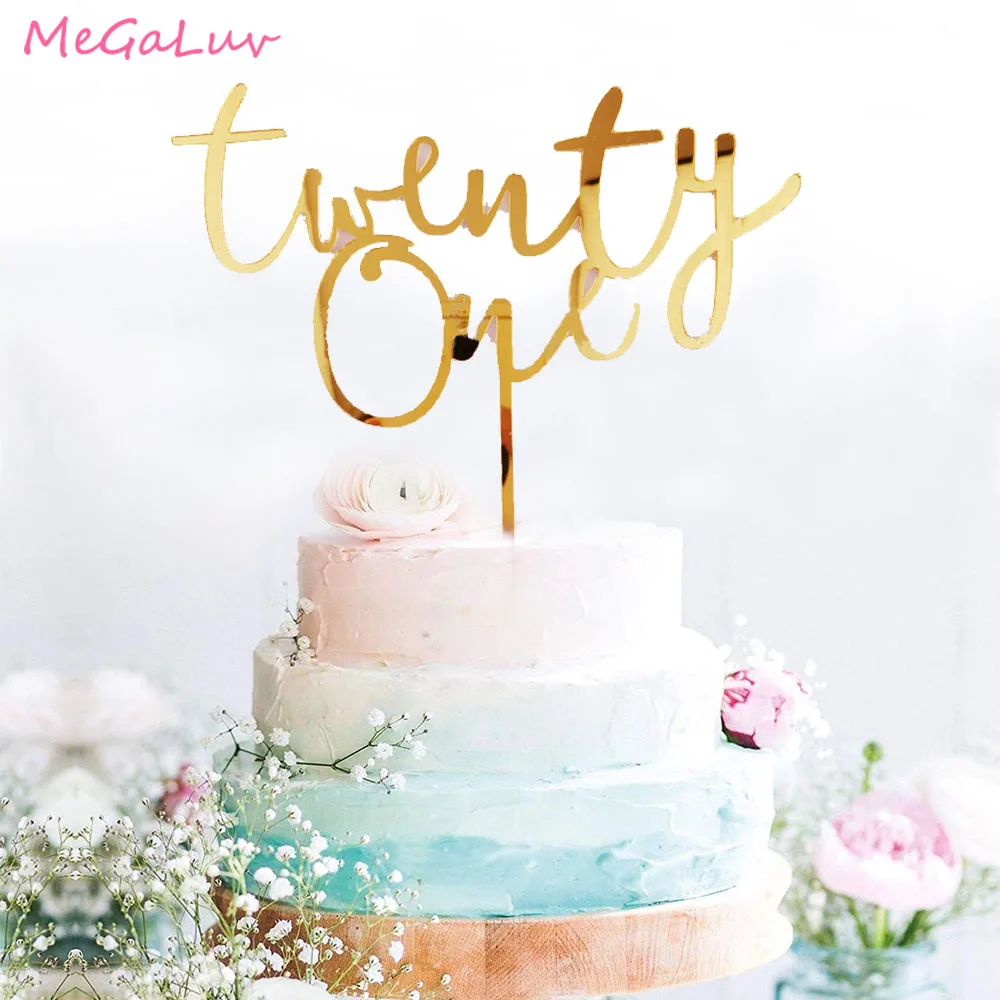 

1pc Gold Twenty One Happy Birthday Acrylic Cake Topper Number 21 Cupcake Topper 21th Birthday Party Supplies Cake Decorations