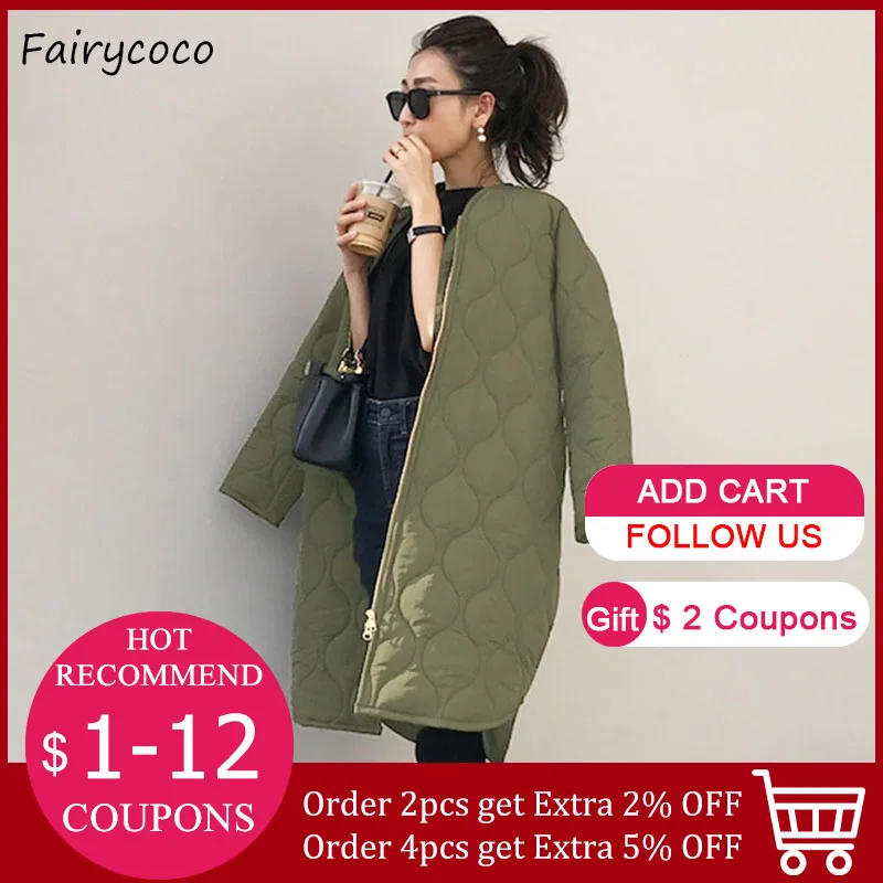 Куртка женская с хлопковой подкладкой Офисная теплая однотонная зеленая длинная