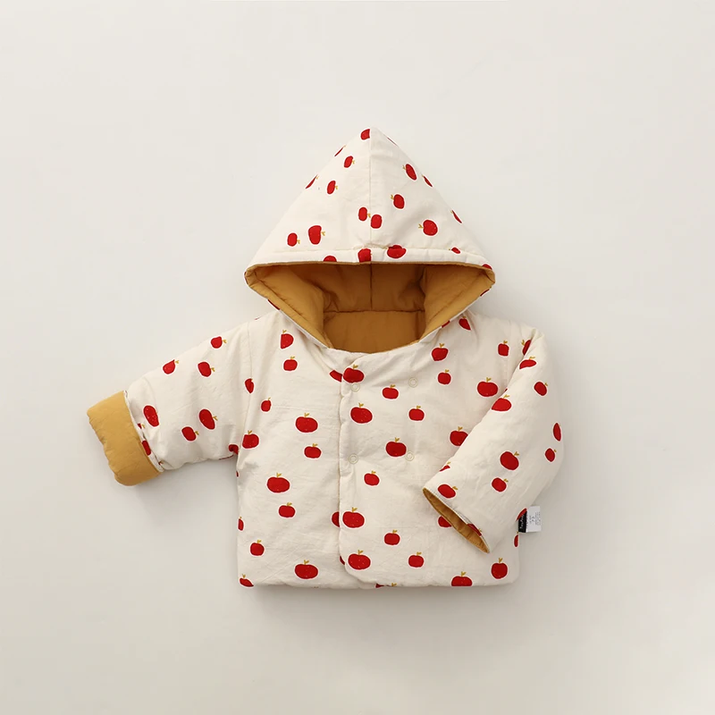 

Ins Nordic style small apple thickened baby cotton clothing net red quilted warm baby outing top coat clothes