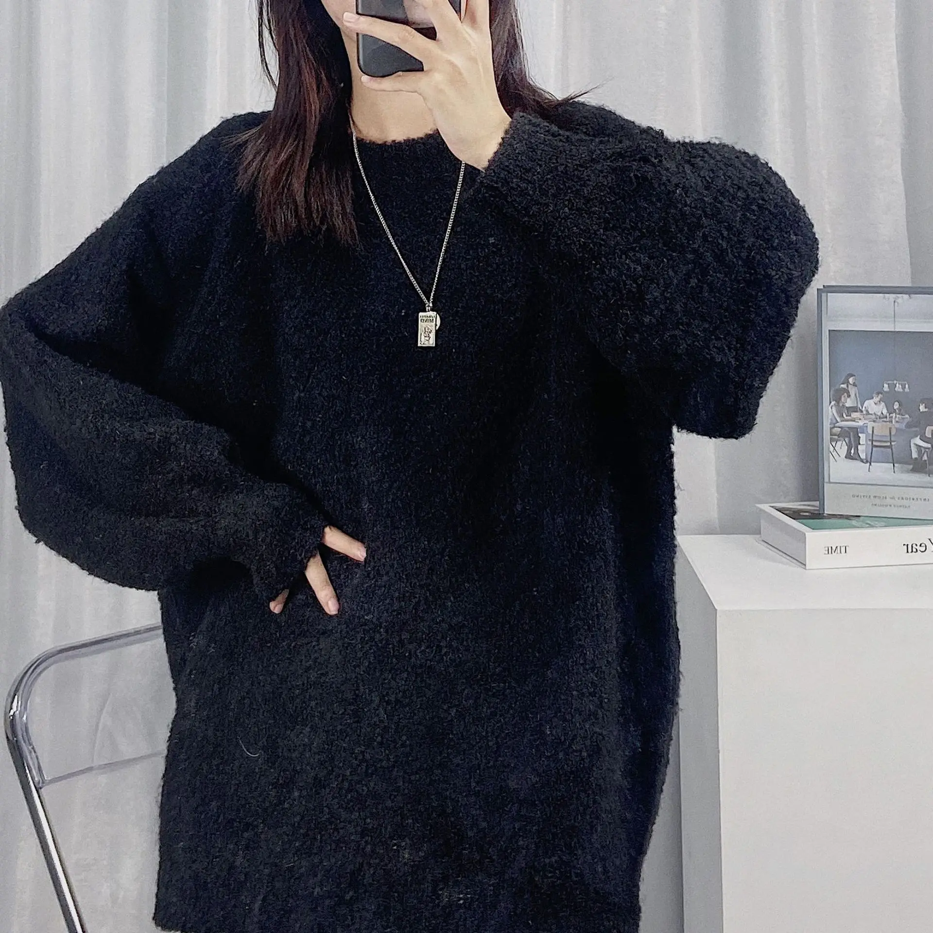 

Women Sweater Knitted Pullovers Loose Casual Sweaters Female Jumper Cashmere GRAY22