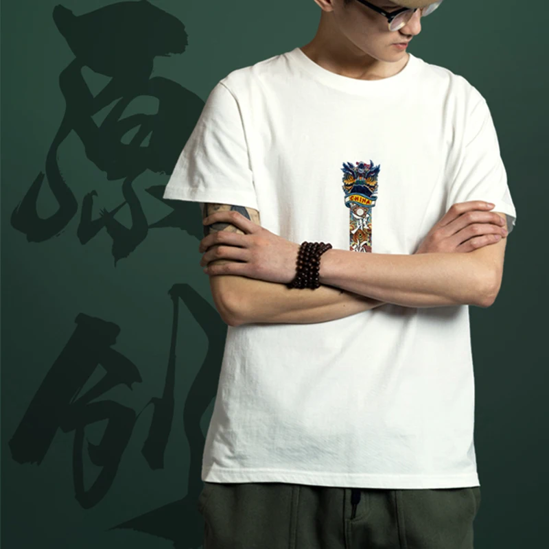 

Chinese Style All-Match Harajuku Round Neck Short Slevees Funny Tshirt Cotton Cool Casual Oversized Clothes Couples Vintage Top