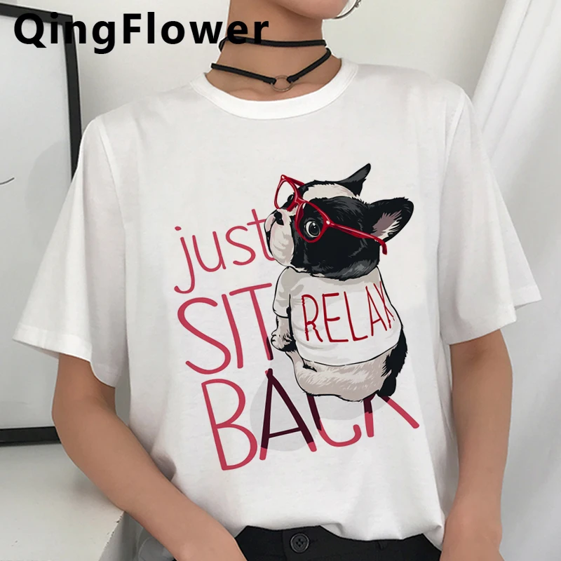 Футболка женская с принтом французского бульдога милая мультяшная футболка