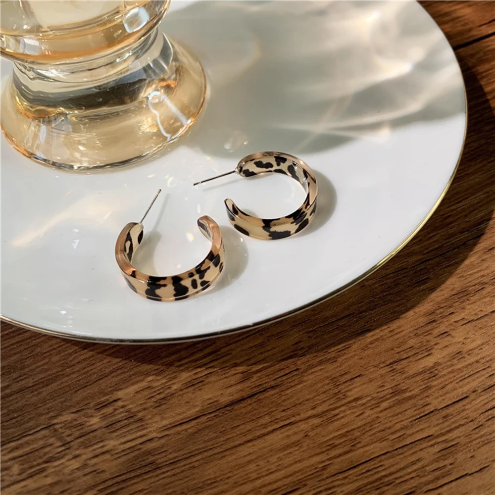 Женские серьги-кольца с леопардовым принтом винтажные сережки-кольца коричневым