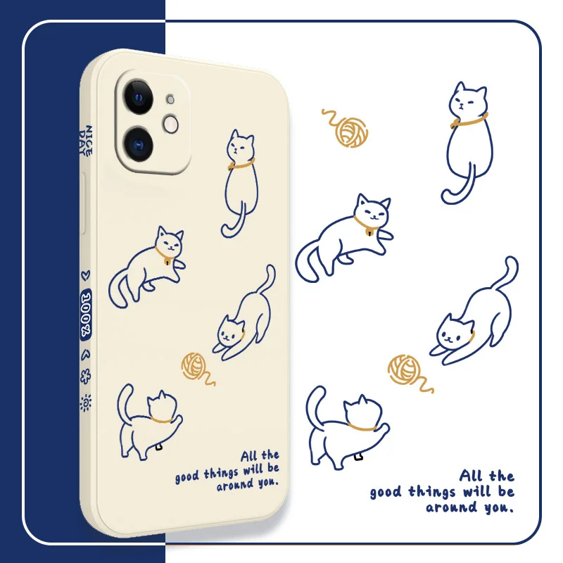 Happy Cat And Duck Phone Case For iPhone 12 13 Pro Max 11 X XS  XR XSMAX SE2020 8 8Plus 7 7Plus 6 6S Plus Silicone Cover