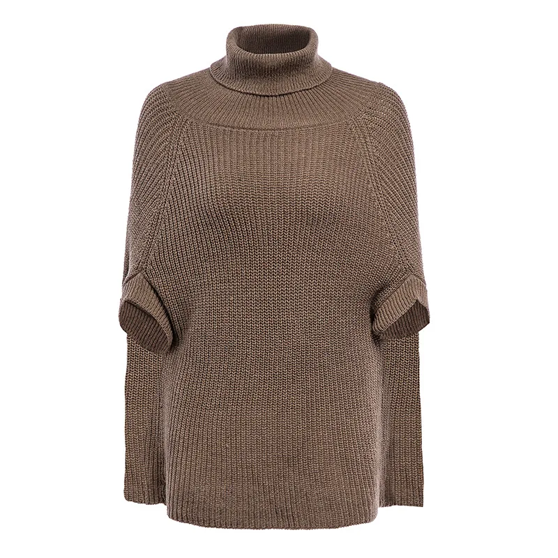 

Fall/Winter New Casual Solid Color Turtleneck Hooded Loose Cape Shawl Knitted Sweater Women And Pullovers