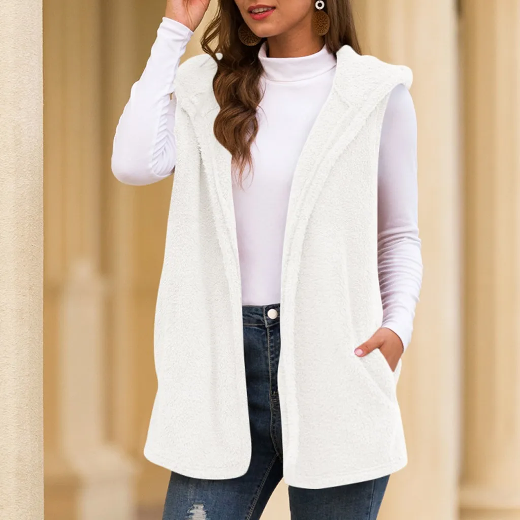 Женский шерстяной жилет с капюшоном повседневный кашемировый из искусственного