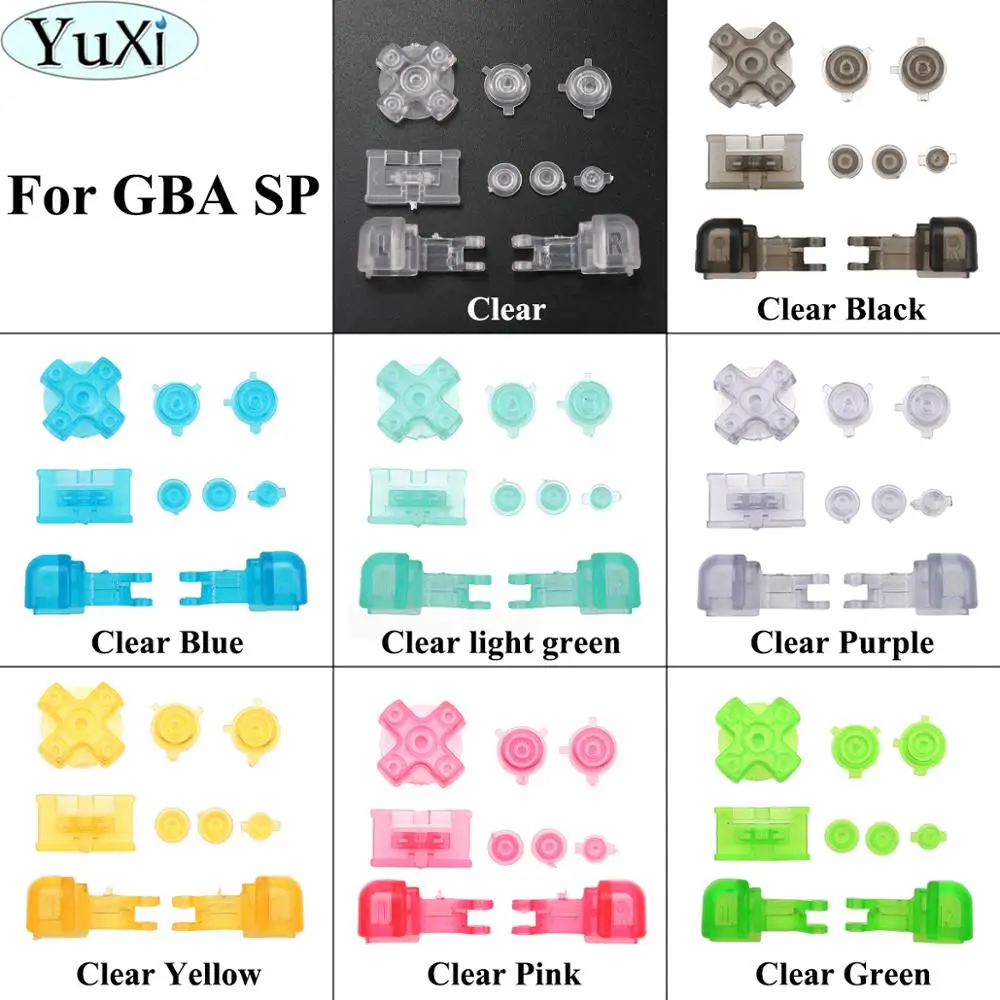 

YuXi Clear Pink Black Buttons Keypads Sets For Gameboy Advance SP R L A B D-Pad Button With Power ON OFF Buttons For GBA SP