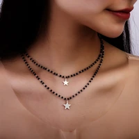 2 layer beads chain necklace gold silvery stainless steel star pendent necklaces for woman 2022 fashion dainty jewelry accessory