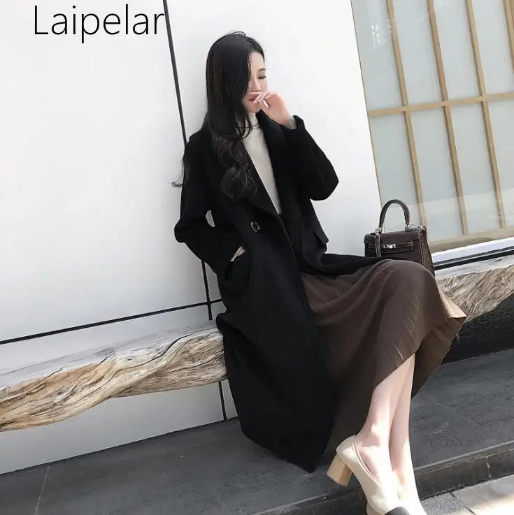 Новинка офисные женские длинные шерстяные пальто Laipelar однотонное свободное