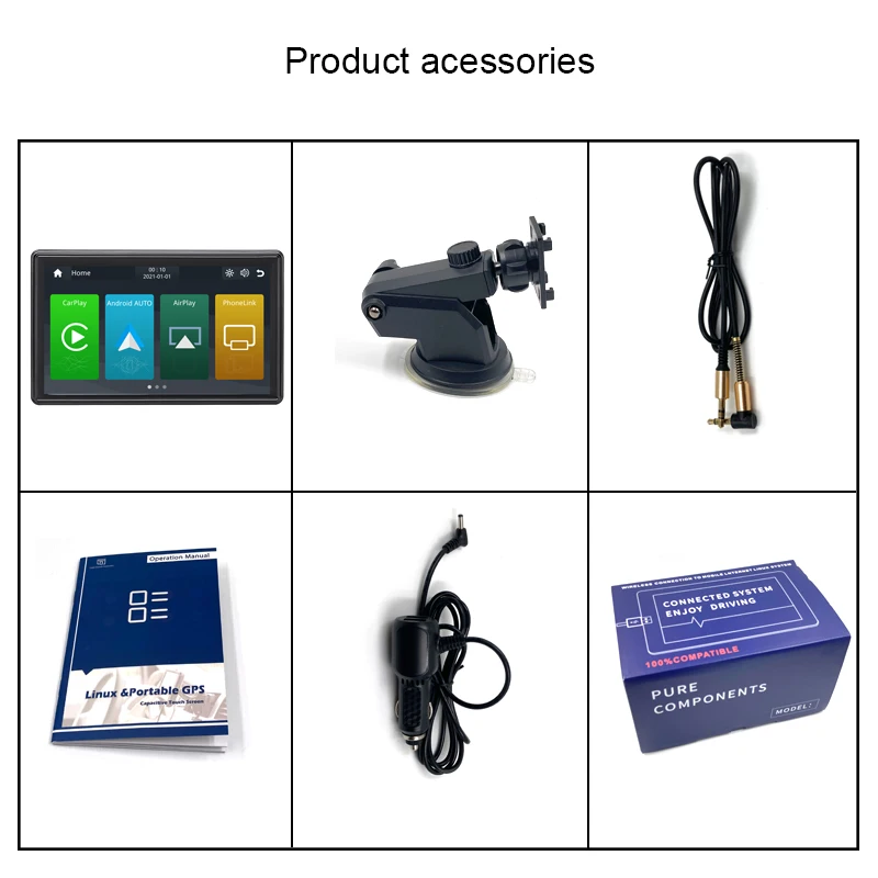7 Inch Touch Screen HD1080 Stereo Linux Car Portable Wireless Apple CarPlay rearview mirror camera Bluetooth 5.0 Navigation |