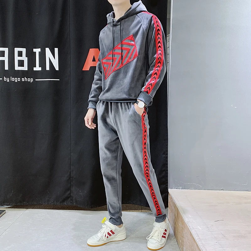 Moda Hombre 2019 Ropa комплект с толстовкой 2 предмета топ + штаны Мужская черная хлопковая