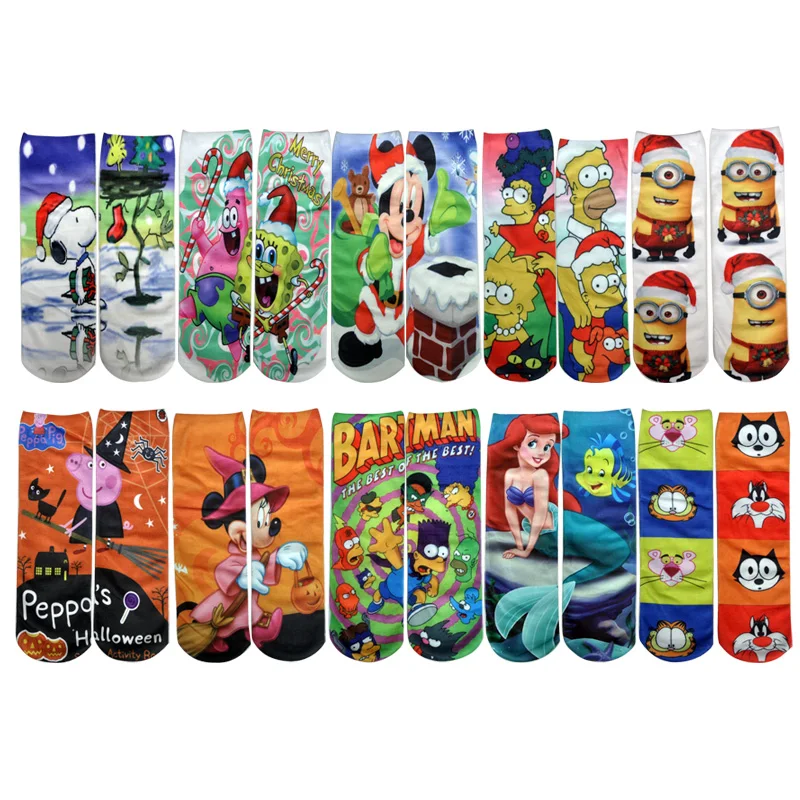 5 пар/лот 3D принт женские лодочные носки с изображением кошек и собак из