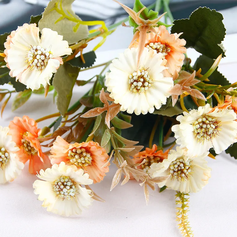 Шелковые ромашки окно зелень искусственная Осеннее украшение для стола