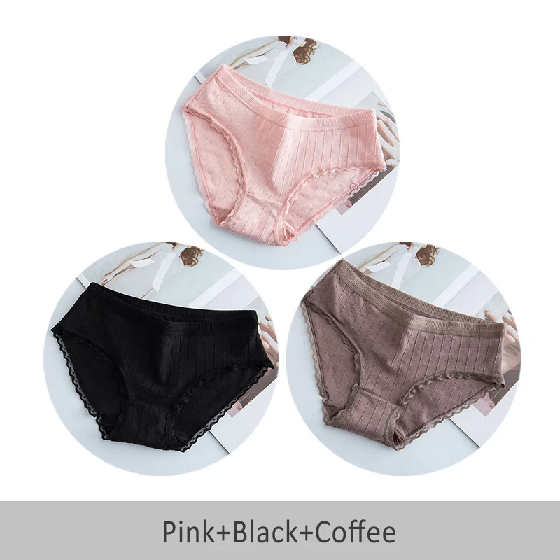 Pink Black Coffee Сексуальные хлопковые шорты, кружевные боковые трусики, дышащее нижнее белье для женщин, средняя посадка под брюки, строгие Простые штаны, стринги, Culotte Femme - Цвет: Pink Black Coffee