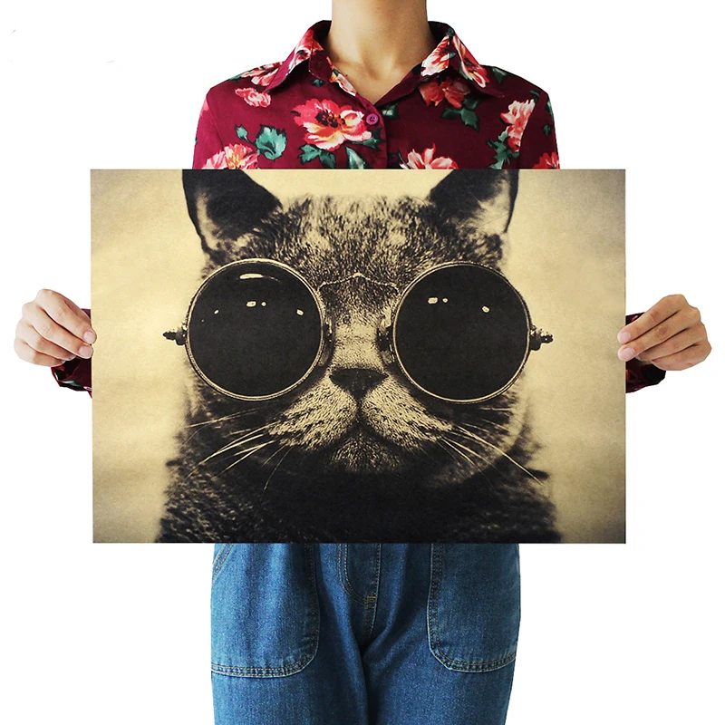 Классная красивая кошка солнцезащитные очки рок животное крафт бумага Бар Кафе