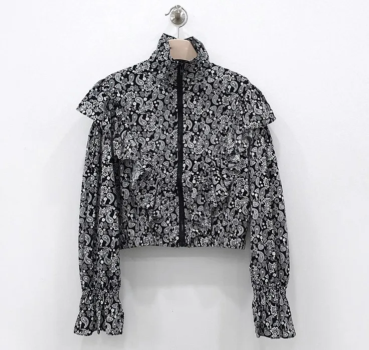 

Women's Print Zipper jackets coat 2020 Autumn Long-Sleeved Ruffle Stitching Zip Printed Short Coat clothes women