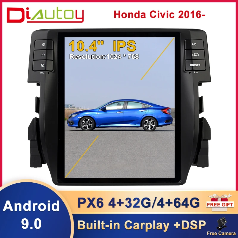 10 4 дюймовый встроенный DSP вертикальный экран Android 9 0 для Honda Civic 2016 2017 2018 навигация