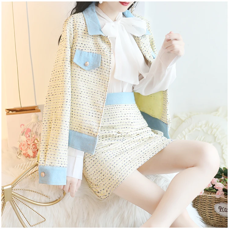 2019 Новое поступление осенние женские костюмы твидовая шерстяная куртка с