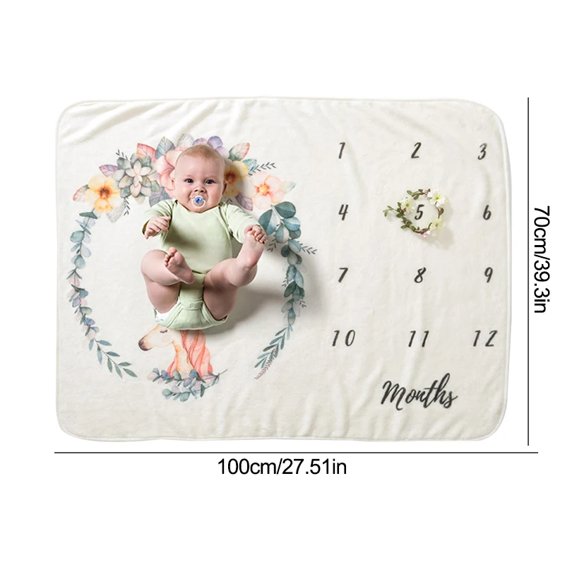 

100*75CM Baby Milestone Blanket Infant Photography Blankets Cover Flannel Infant Monthly Moon Stars Quilt Rug Newborn Photo Prop