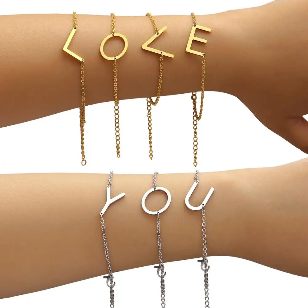 Большой боковый браслет с инициалами из нержавеющей стали начальный ювелирный