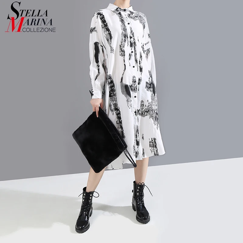 * Новинка 2019 корейский стиль Женское зимнее платье рубашка с принтом в виде