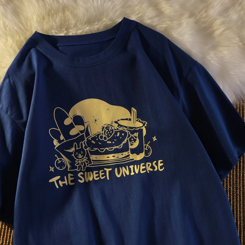 Винтажная хлопковая короткая футболка Женская свободная корейская модная