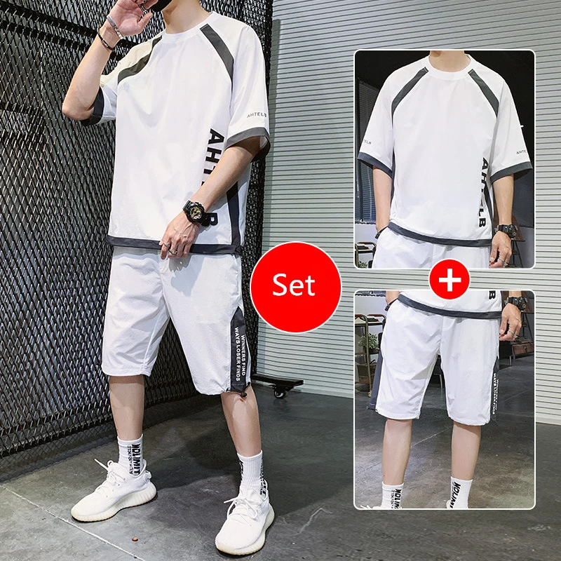 Мужской спортивный костюм летний комплект из двух предметов для фитнеса с
