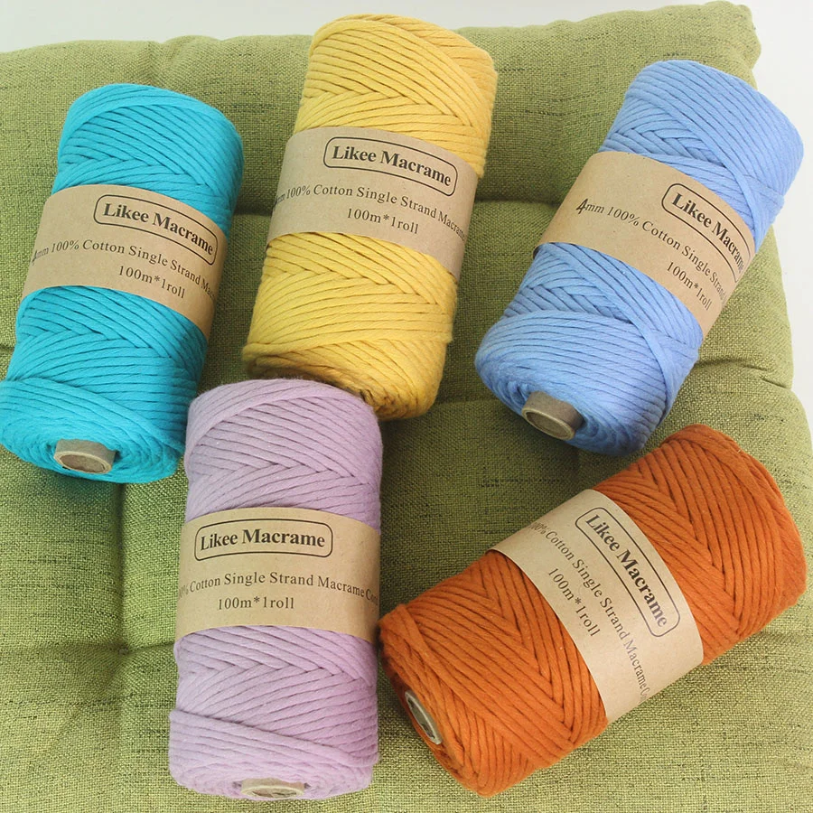 Веревка макраме из 100% хлопка шнур с одной нитью длиной 4 мм 100 м для подвешивания