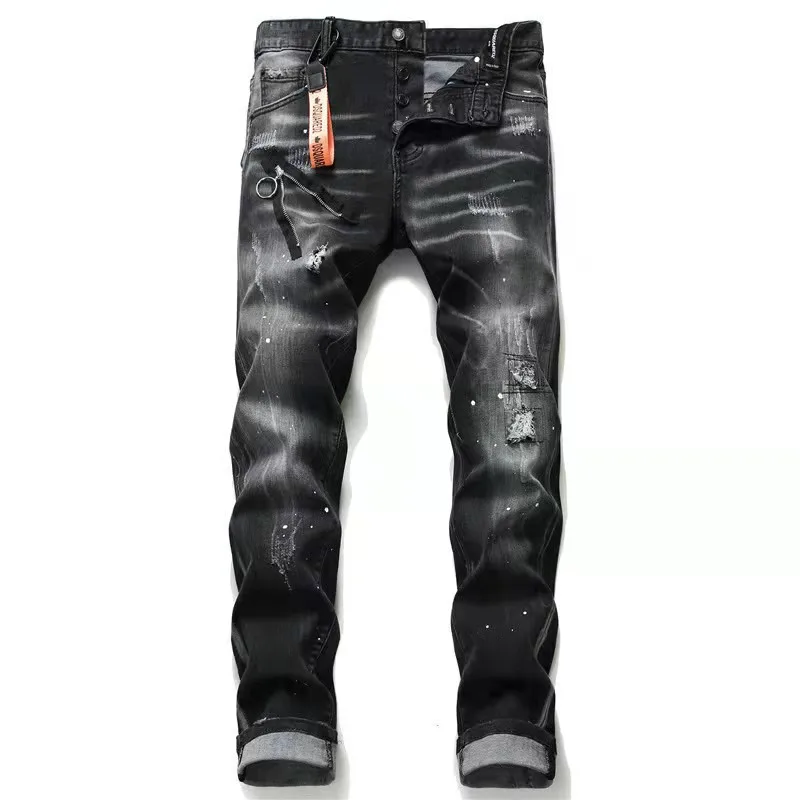 Модные трендовые мужские джинсы Dsquared2 с потертым отверстием в горошек, мотоциклетные мужские джинсы, мужские дизайнерские джинсы для мужчи...