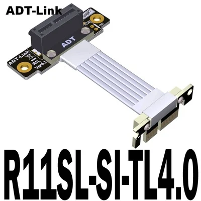 

ADT-Link 4,0 Серебряный PCI-E X1 до X1 Поворот 90 градусов двойные прямоугольные удлинительные кабели PCIe 4,0 X1 (16G/bps)