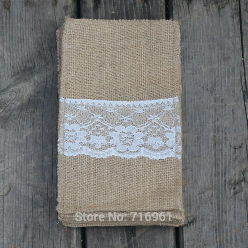 Набор из 10 предметов джутовая кружевная вилка с мешковиной и карманами серебра