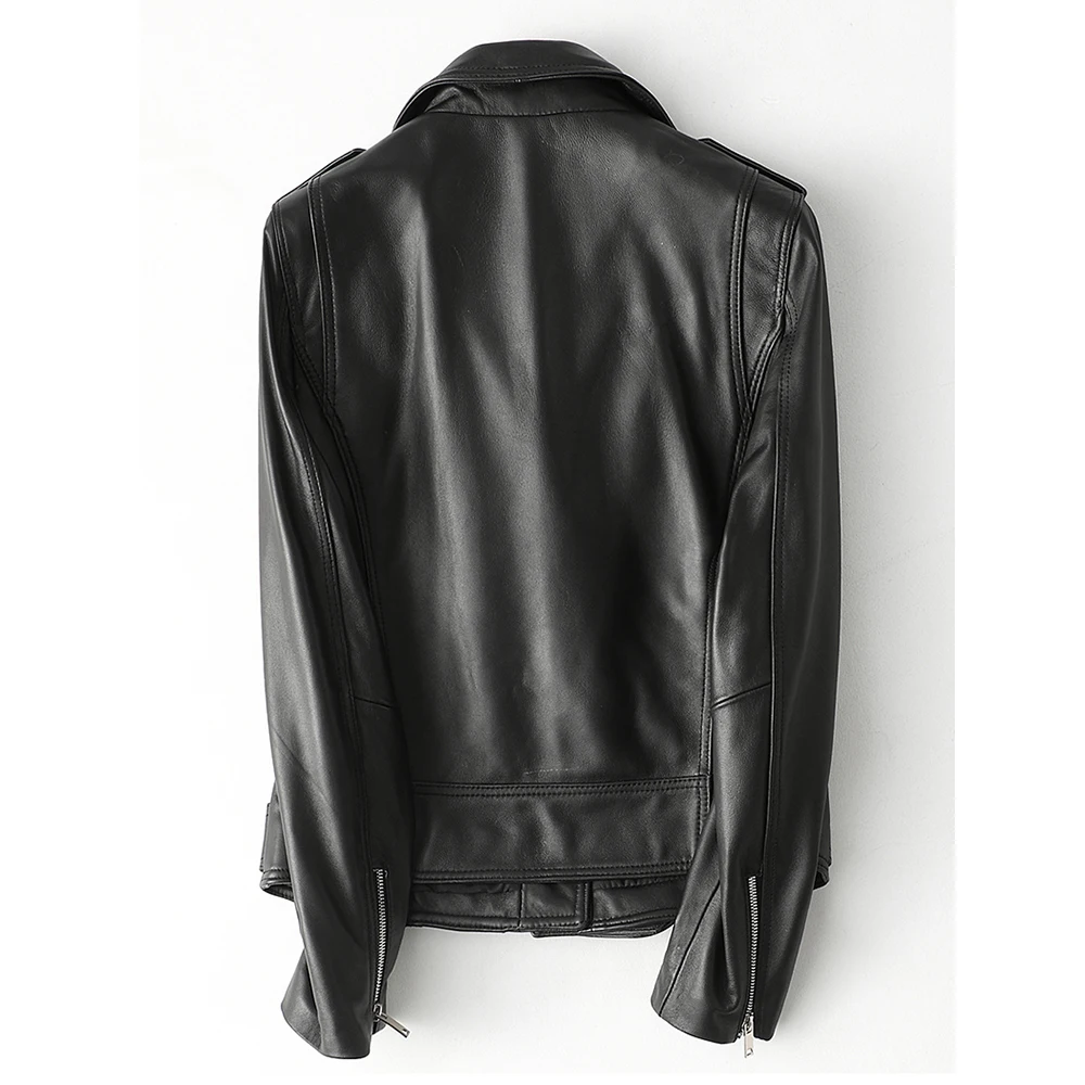 JAZZEVAR 2023 New High Fashion Street Women Real Sheep Skin Leather Jacket Black Rivet Genuine Leather short Motorcycle Jackets