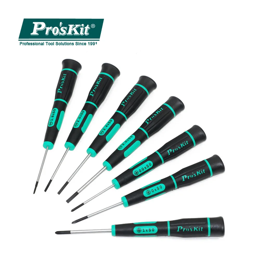 

Набор электронных прецизионных отверток Pros'Kit, 7 шт., с шлицевыми и крестообразными отвертками для ремонта электроники и телефонов