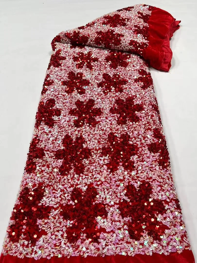 

Цветочные блестки, бархатная кружевная ткань, 5 ярдов, нигерийская бархатная кружевная ткань, хорошее качество, бархатное кружево для женве...