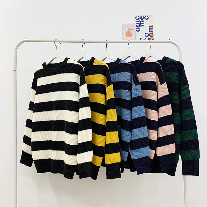 

2021 Autumn Winter Sweater Women Casual Woman Sweater Pullovers Striped Jumper Warm Teen Gril Sweaters
